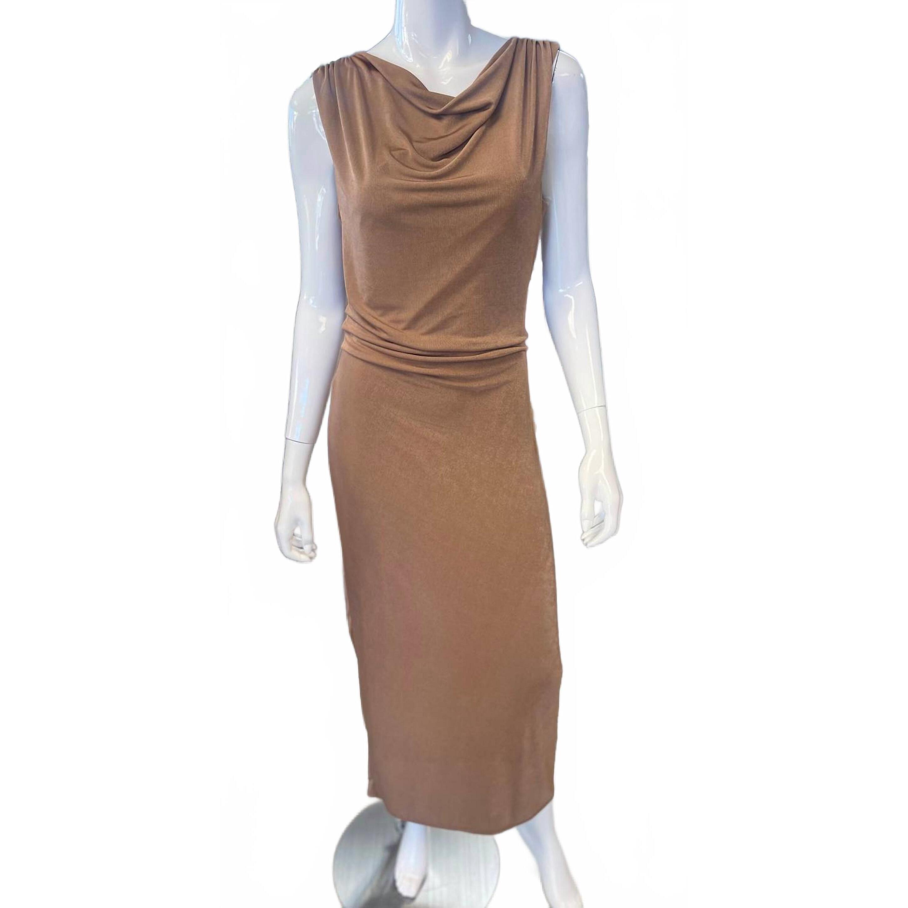 New Kld. Signature Women's Cowl Neck Midi Dress In Brown